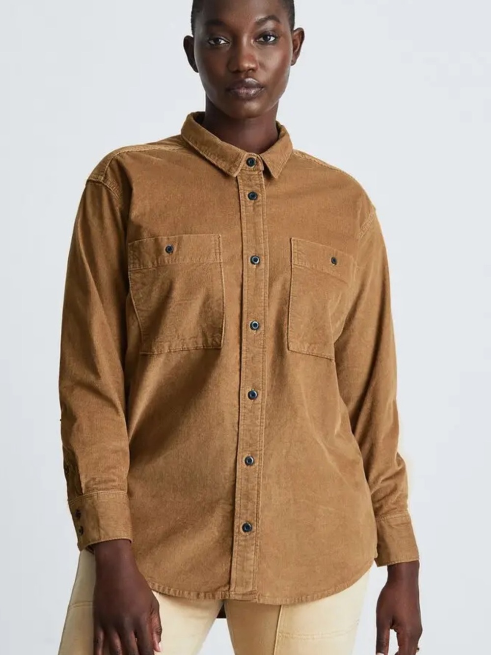 Everlane Oversized Corduroy Button-Down Shirt in Rust Orange